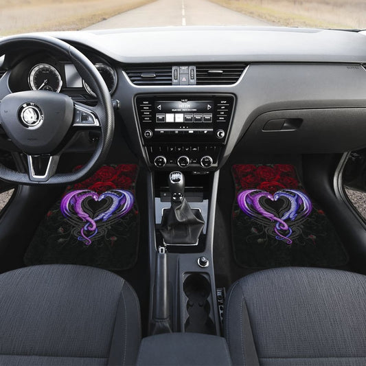 Couple Valentine Dragons Roses And Heart Car Floor Mats 211604 - YourCarButBetter