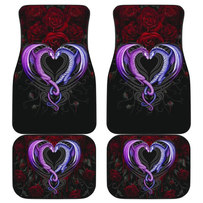 Couple Valentine Dragons Roses And Heart Car Floor Mats 211604 - YourCarButBetter