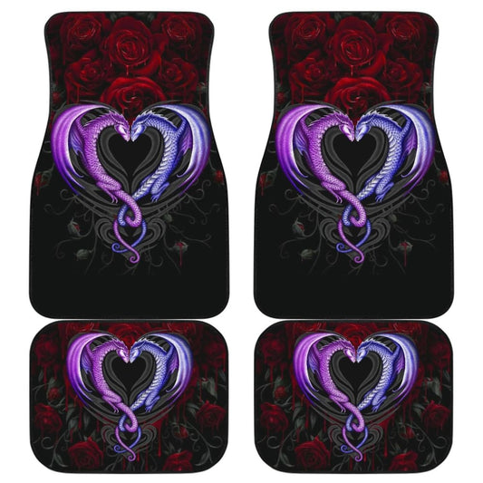 Couple Valentine Dragons Roses And Heart Car Floor Mats 211604 - YourCarButBetter