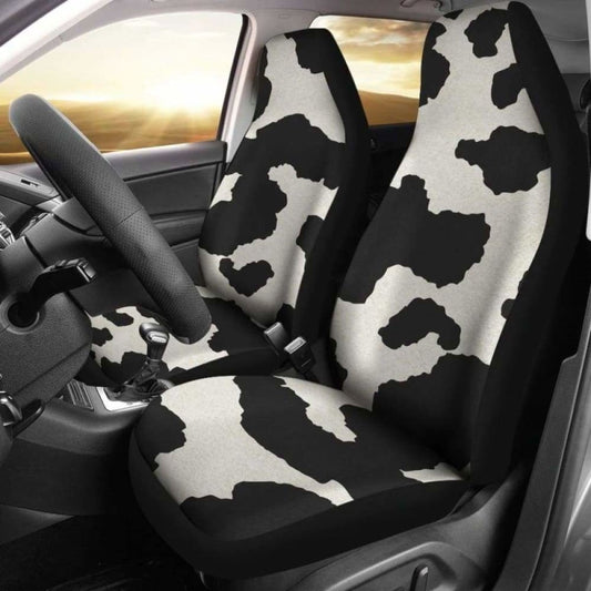 Cow Hide Print Car Seat Covers Black And White Rustic Pattern 144730