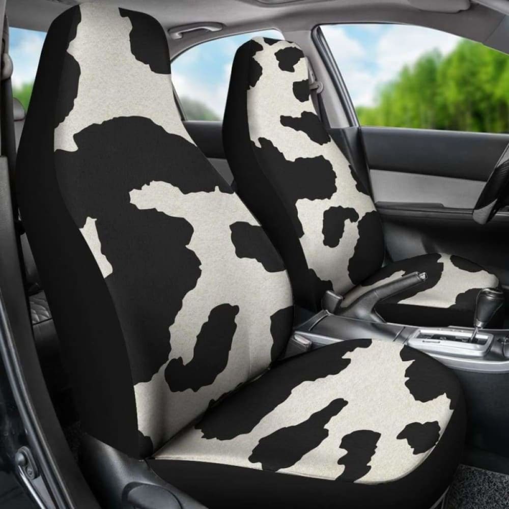 Cow Hide Print Car Seat Covers Black And White Rustic Pattern 144730