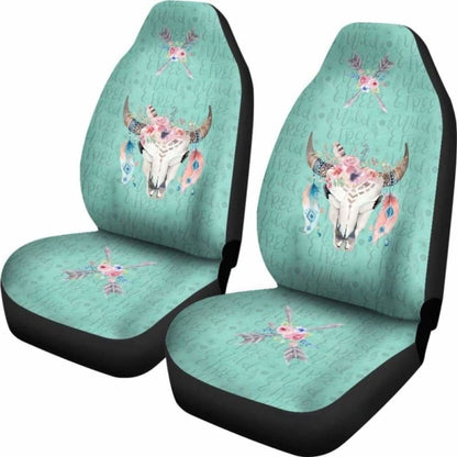 Cow Skull Boho Wild And Free Script Background Car Seat Covers Turquoise 144730