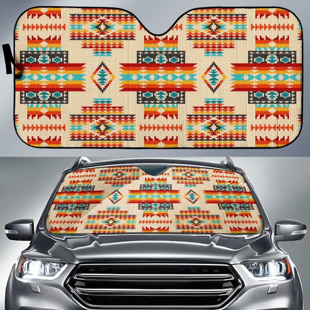 Cream Pattern Native Auto Sun Shades 093223 - YourCarButBetter