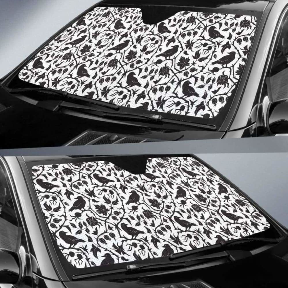 Crow Dark Floral Pattern Car Auto Sun Shades 102507 - YourCarButBetter
