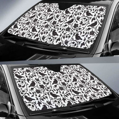 Crow Dark Floral Pattern Car Auto Sun Shades 102507 - YourCarButBetter