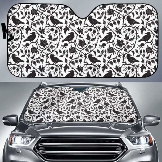 Crow Dark Floral Pattern Car Auto Sun Shades 102507 - YourCarButBetter