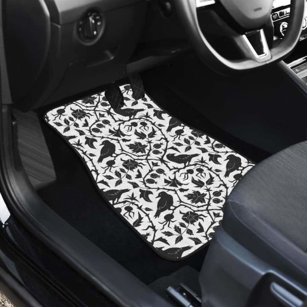 Crow Dark Floral Pattern Front And Back Car Mats 153908 - YourCarButBetter
