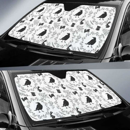 Crows Floral Wreath Rabbit Pattern Car Auto Sun Shades 085424 - YourCarButBetter