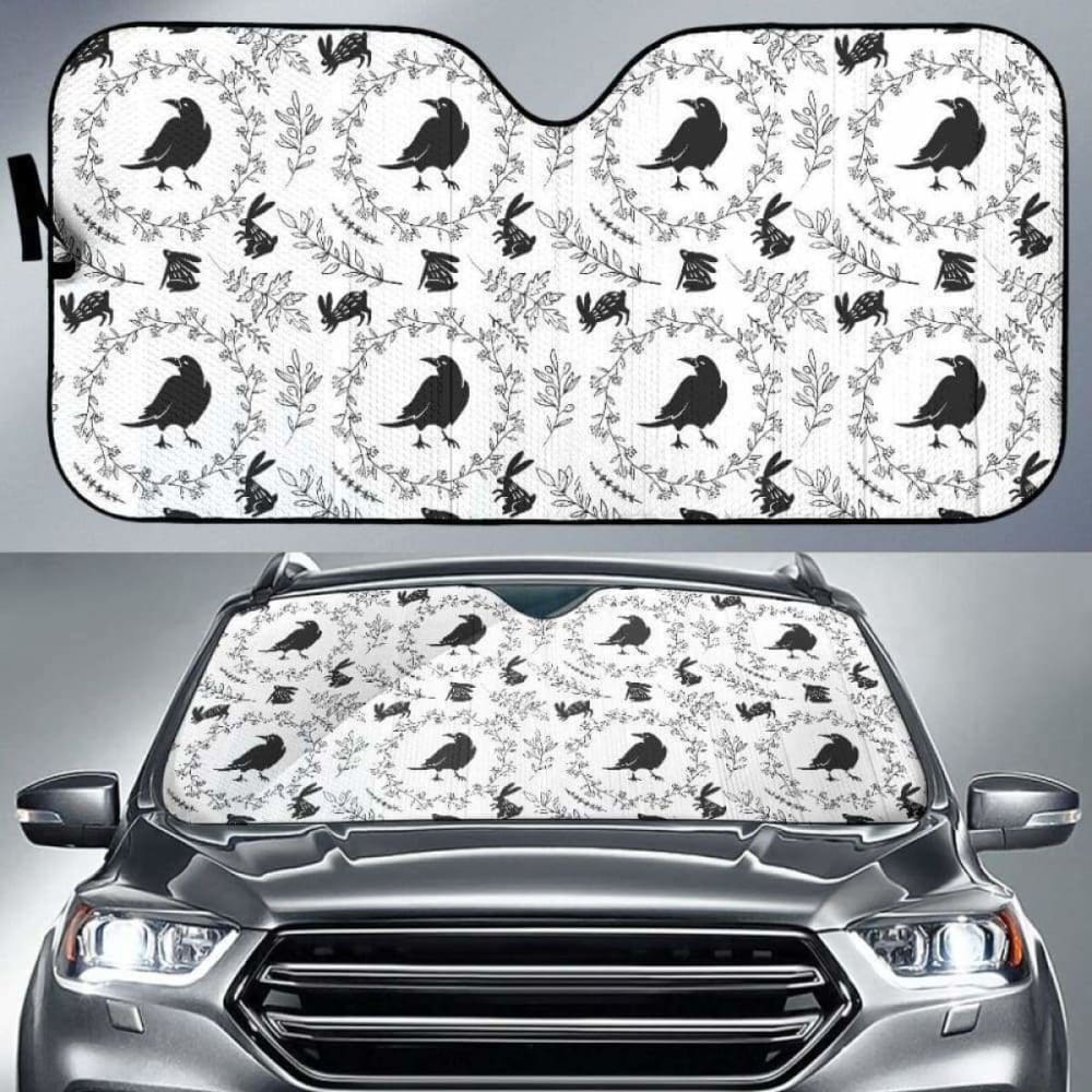 Crows Floral Wreath Rabbit Pattern Car Auto Sun Shades 085424 - YourCarButBetter