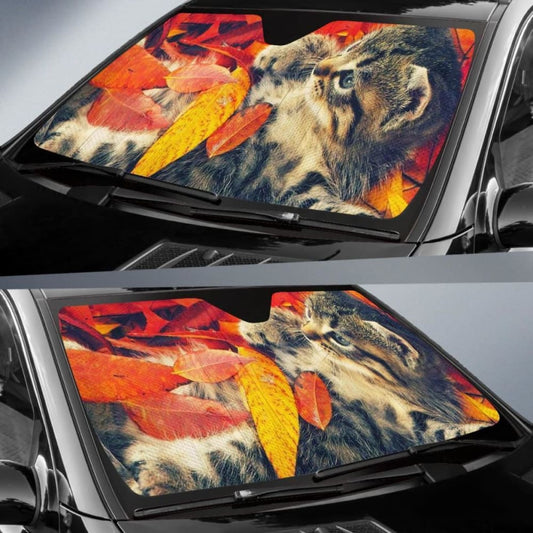 Cute Autumn Cat Car Sun Shade 182102 - YourCarButBetter
