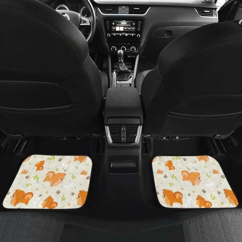 Cute Brown Pomeranian Paw Leave Bone Pattern Front And Back Car Mats 161012