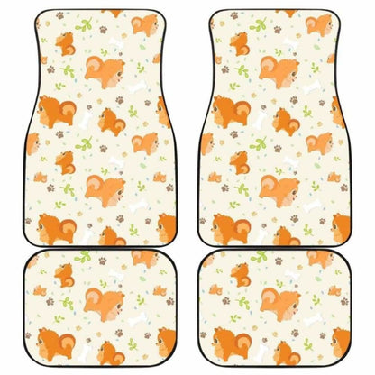 Cute Brown Pomeranian Paw Leave Bone Pattern Front And Back Car Mats 161012