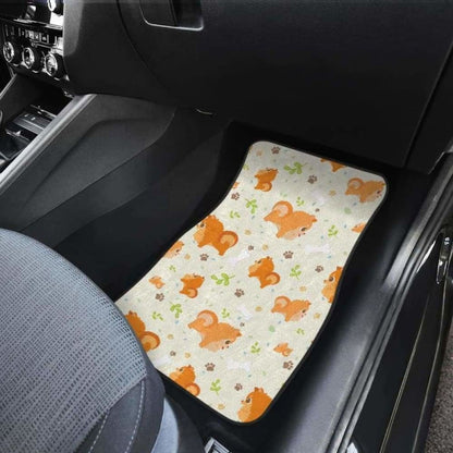 Cute Brown Pomeranian Paw Leave Bone Pattern Front And Back Car Mats 161012