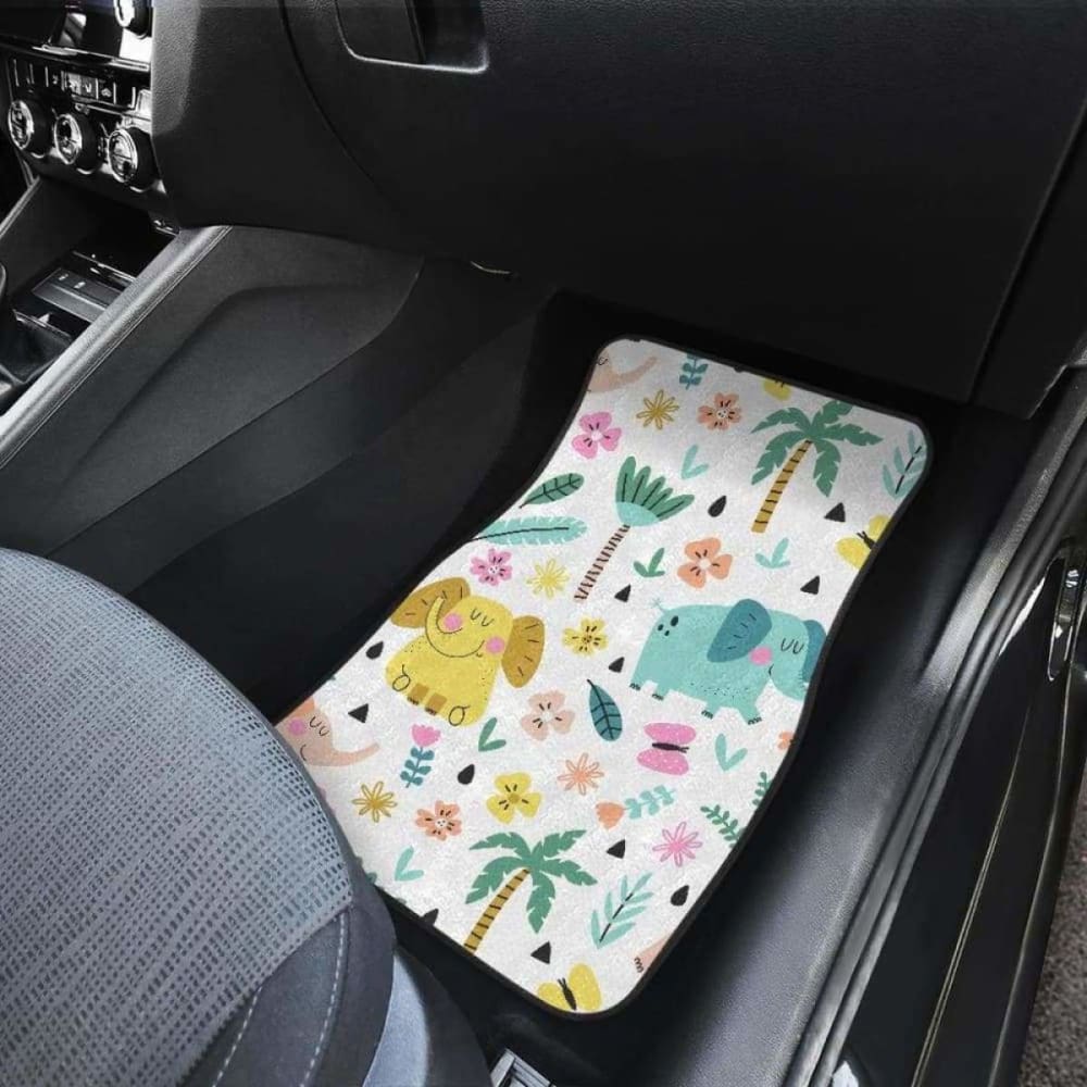 Cute Elephants Palm Tree Flower Butterfly Pattern Front And Back Car Mats 202820 - YourCarButBetter