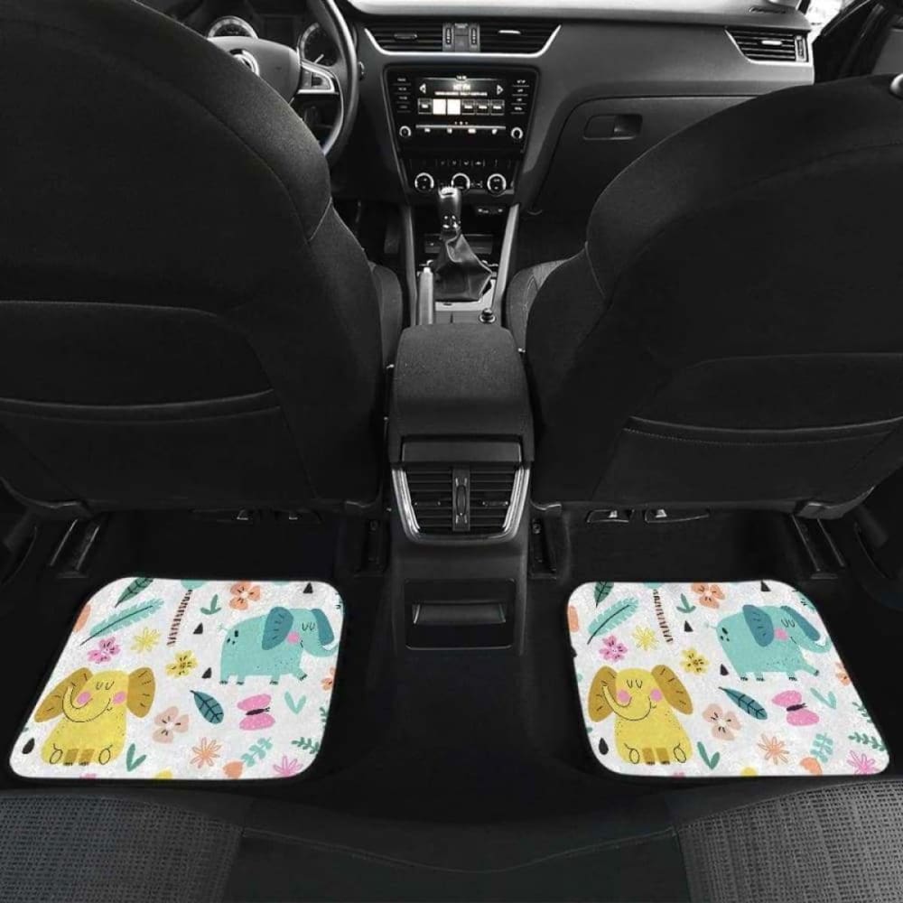 Cute Elephants Palm Tree Flower Butterfly Pattern Front And Back Car Mats 202820 - YourCarButBetter