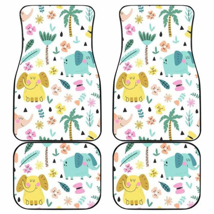 Cute Elephants Palm Tree Flower Butterfly Pattern Front And Back Car Mats 202820 - YourCarButBetter