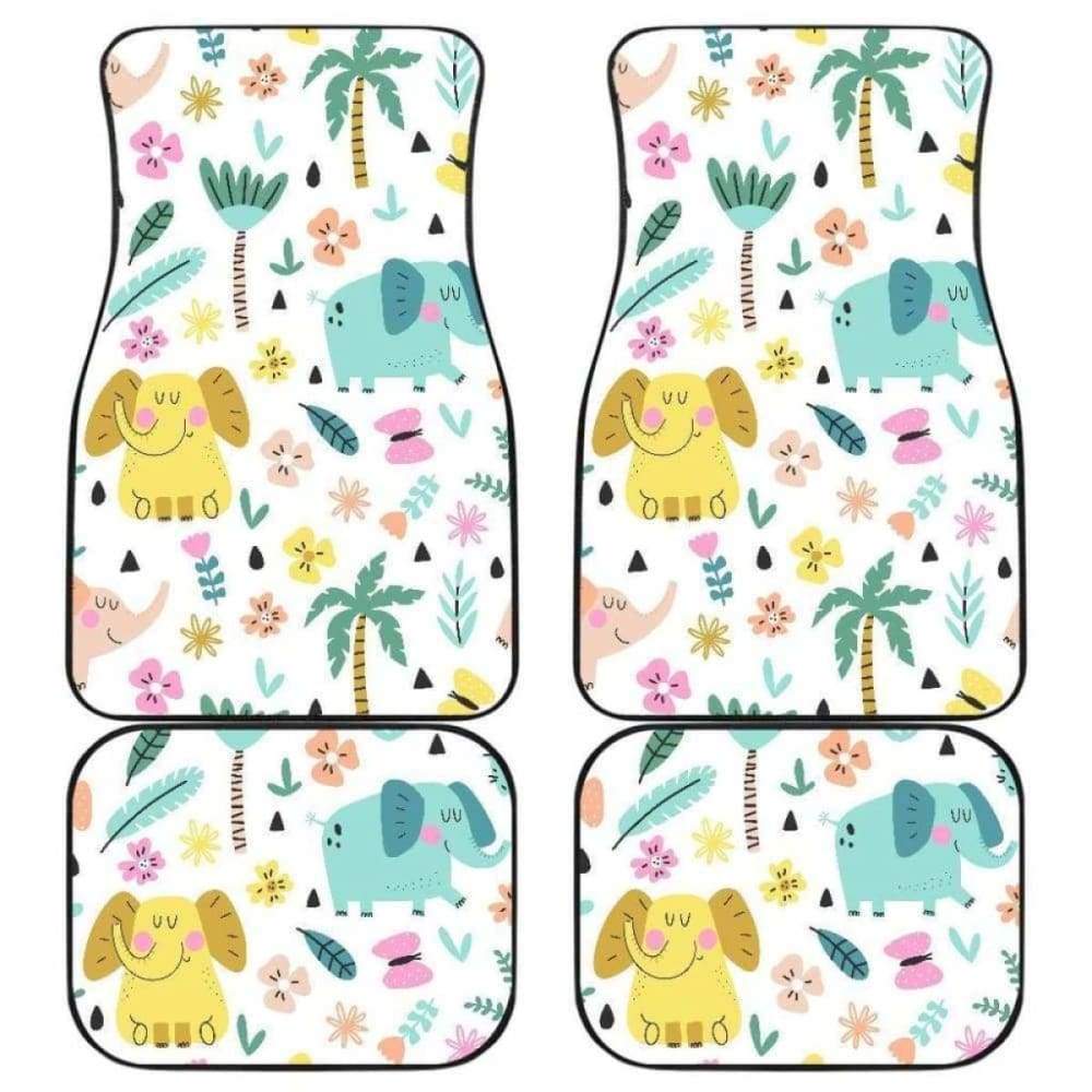 Cute Elephants Palm Tree Flower Butterfly Pattern Front And Back Car Mats 202905