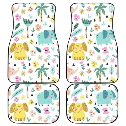 Cute Elephants Palm Tree Flower Butterfly Pattern Front And Back Car Mats 202905