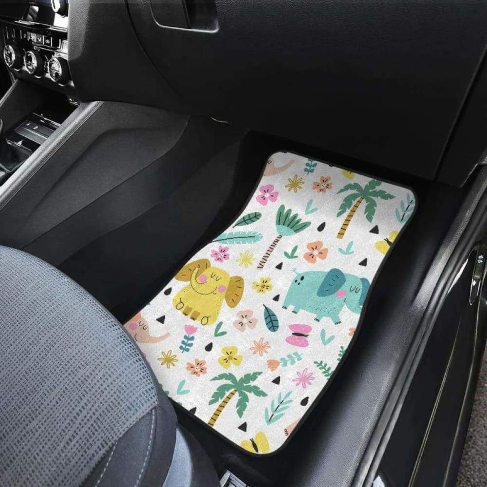 Cute Elephants Palm Tree Flower Butterfly Pattern Front And Back Car Mats 202905