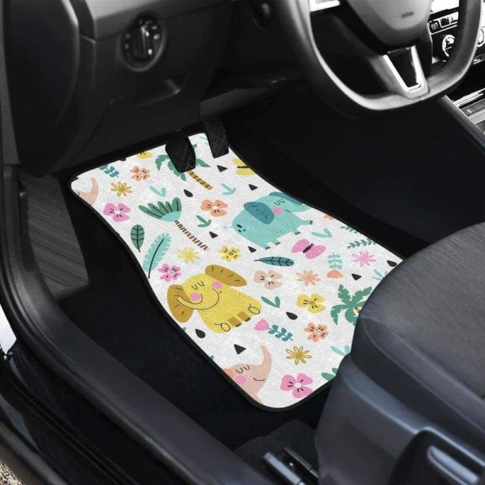 Cute Elephants Palm Tree Flower Butterfly Pattern Front And Back Car Mats 202905