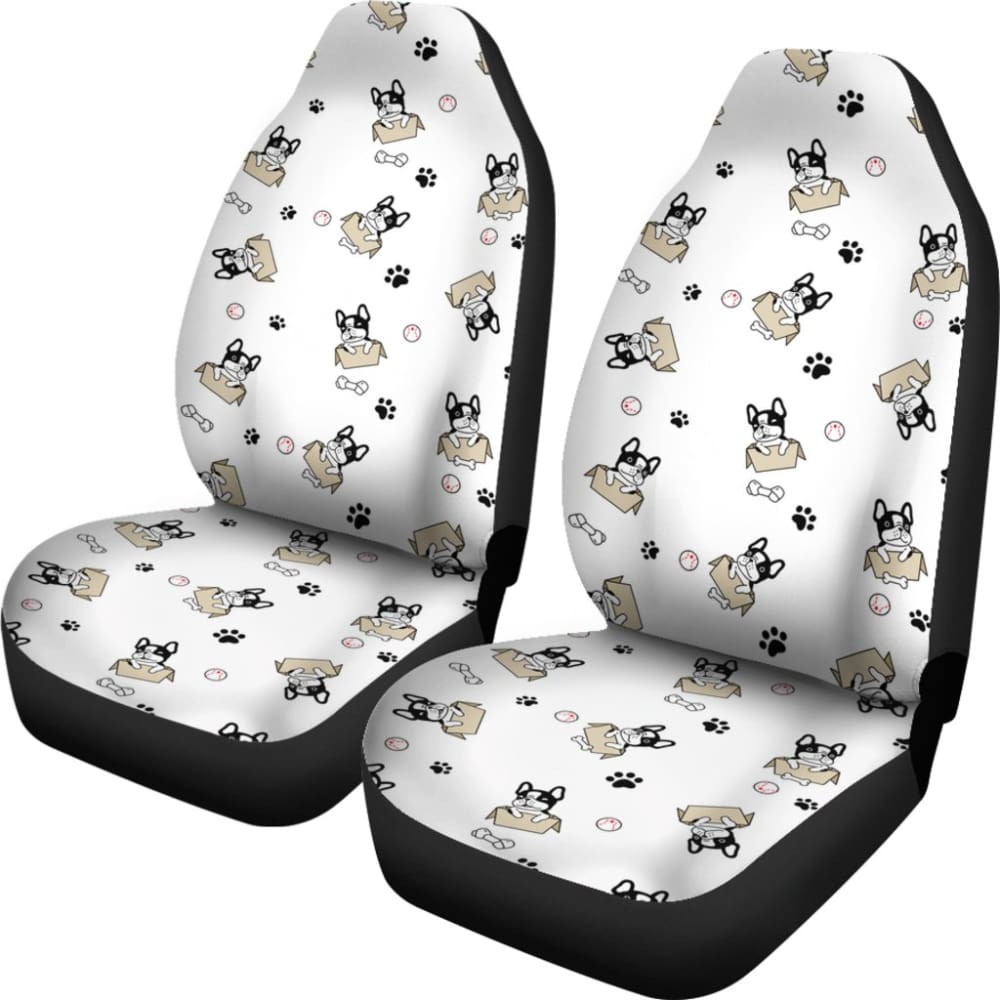 Cute French Bulldog Dog Print On White Car Seat Covers 210602