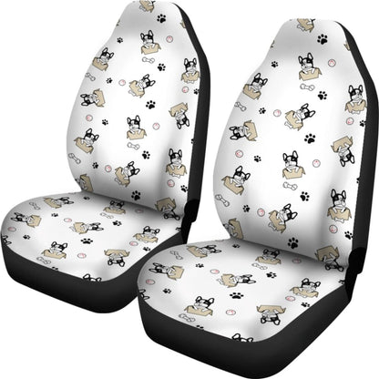 Cute French Bulldog Dog Print On White Car Seat Covers 210602