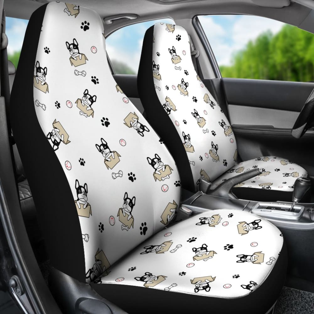 Cute French Bulldog Dog Print On White Car Seat Covers 210602
