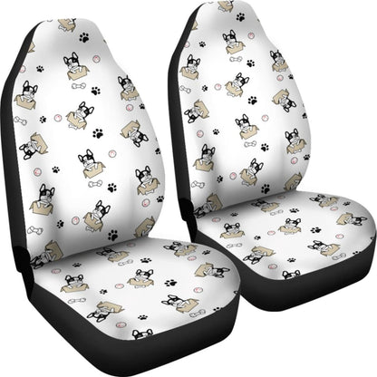 Cute French Bulldog Dog Print On White Car Seat Covers 210602