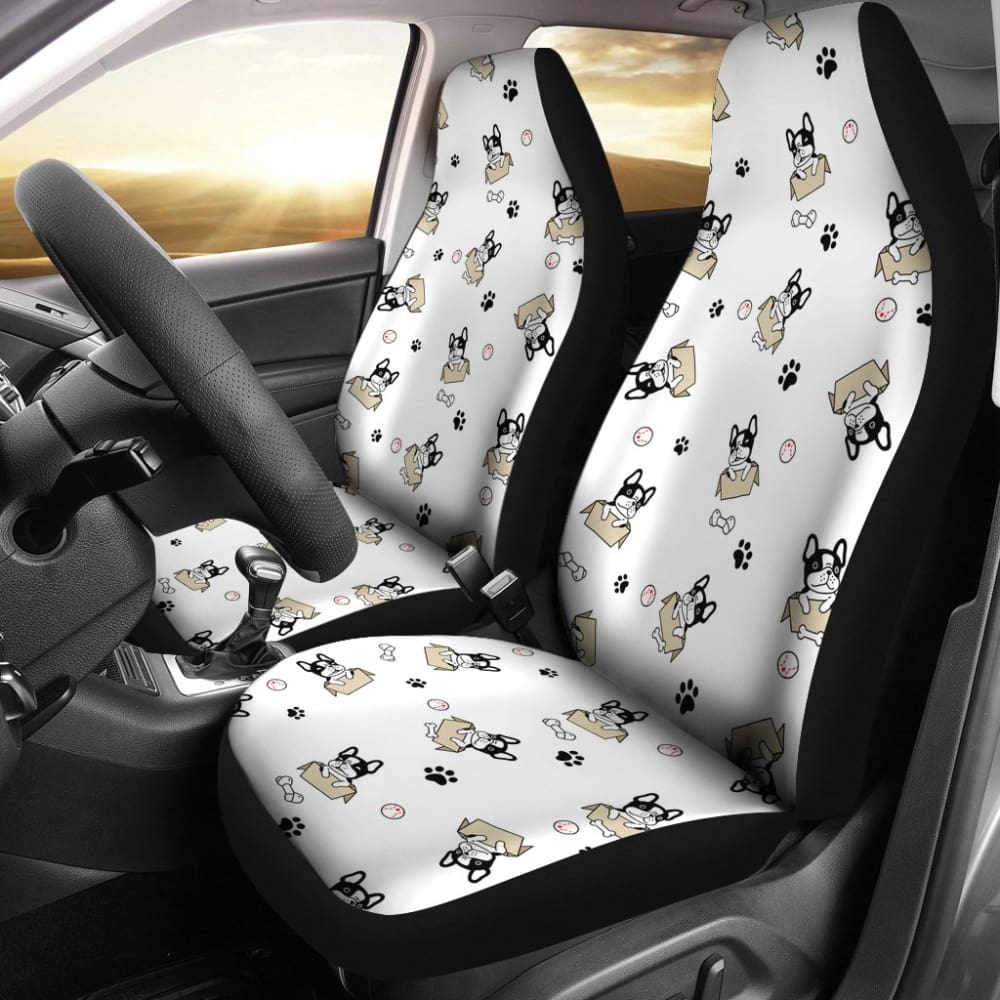 Cute French Bulldog Dog Print On White Car Seat Covers 210602