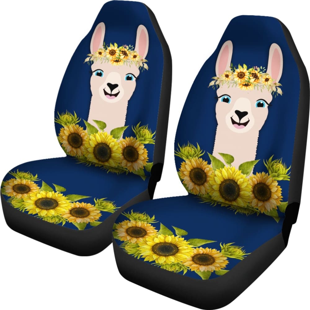 Cute Funny Llama With Sunflower Floral Car Seat Covers 212403 - YourCarButBetter