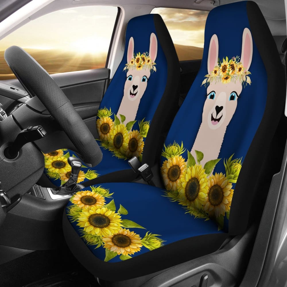 Cute Funny Llama With Sunflower Floral Car Seat Covers 212403 - YourCarButBetter