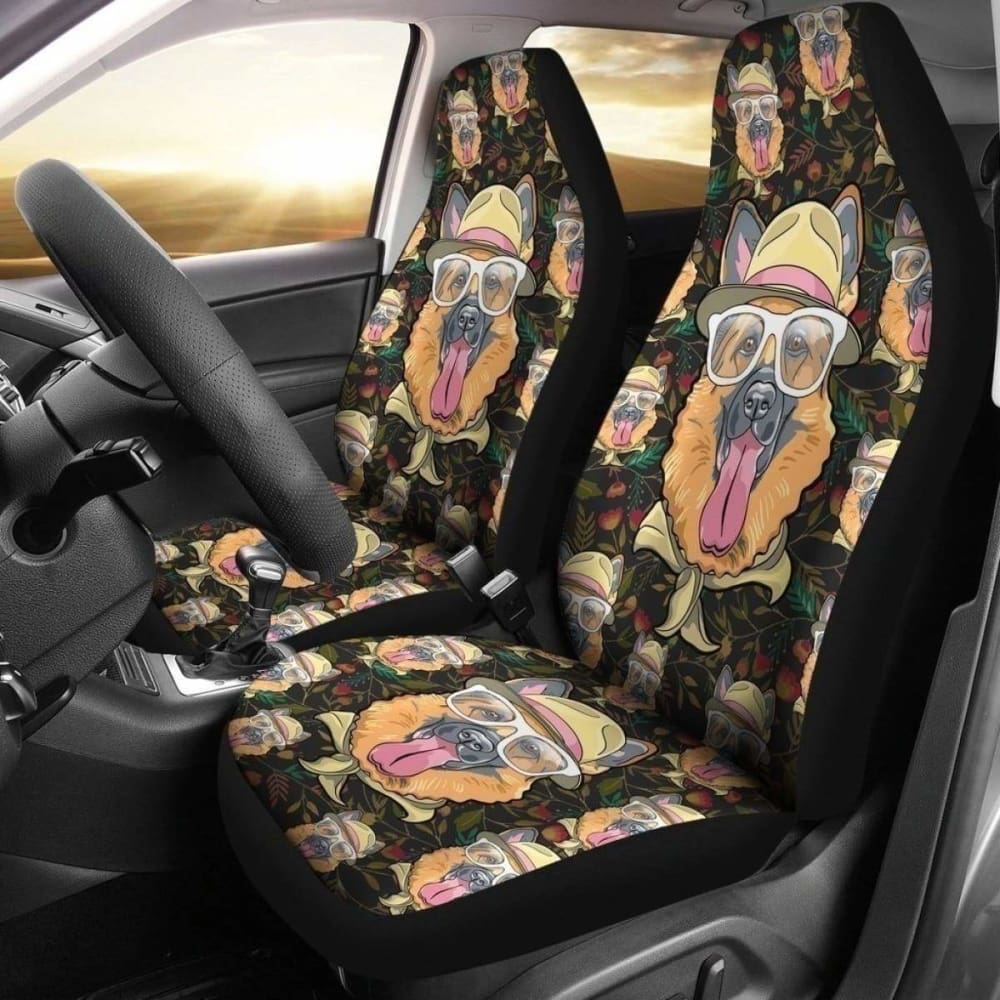 Cute German Shepherd Wearing Glasses Car Seat Covers 091706