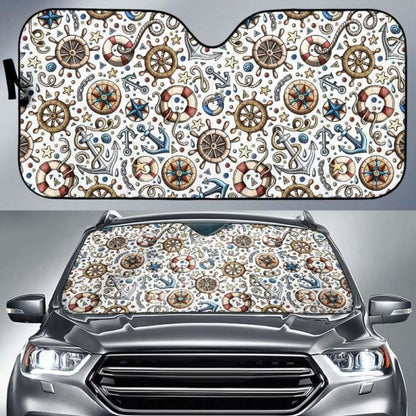 Cute Nautical Steering Wheel Anchor Pattern Car Auto Sun Shades 460402 - YourCarButBetter