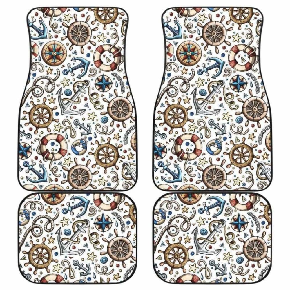 Cute Nautical Steering Wheel Anchor Pattern Front And Back Car Mats 192609 - YourCarButBetter
