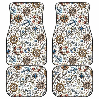Cute Nautical Steering Wheel Anchor Pattern Front And Back Car Mats 192609 - YourCarButBetter