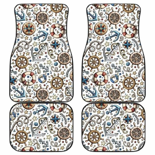Cute Nautical Steering Wheel Anchor Pattern Front And Back Car Mats 192609 - YourCarButBetter
