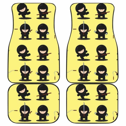 Cute Ninja Yellow Background Front And Back Car Mats 153908 - YourCarButBetter