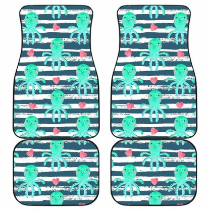 Cute Octopuses Heart Striped Background Front And Back Car Mats 174914 - YourCarButBetter