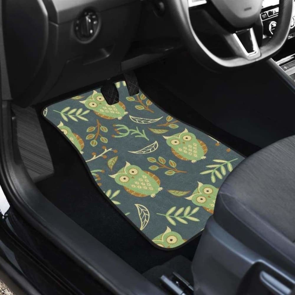Cute Owls Leaves Pattern Front And Back Car Mats 201216