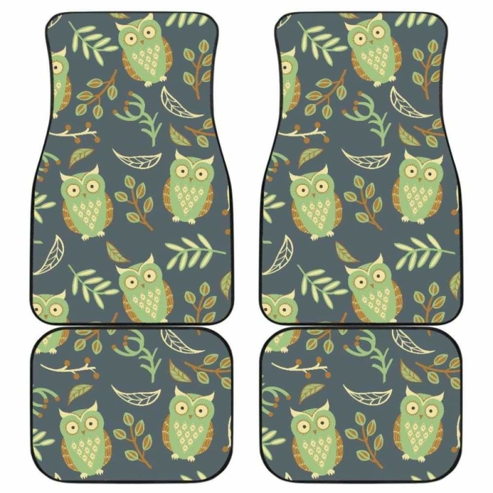 Cute Owls Leaves Pattern Front And Back Car Mats 201216