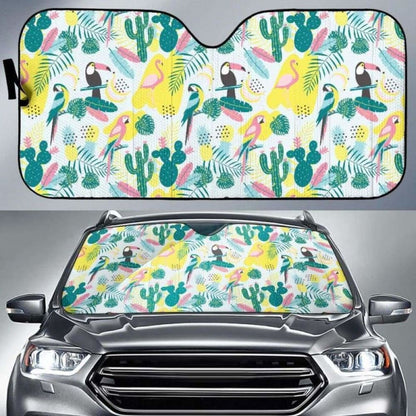 Cute Parrot Toucan Flamingo Cactus Exotic Leaves Pattern Car Auto Sun Shades 172609 - YourCarButBetter