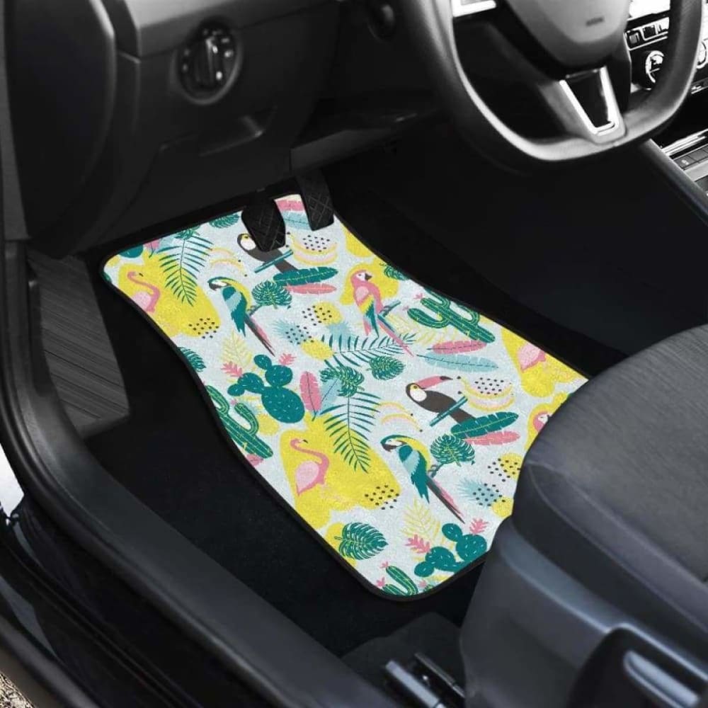 Cute Parrot Toucan Flamingo Cactus Exotic Leaves Pattern Front And Back Car Mats 201010
