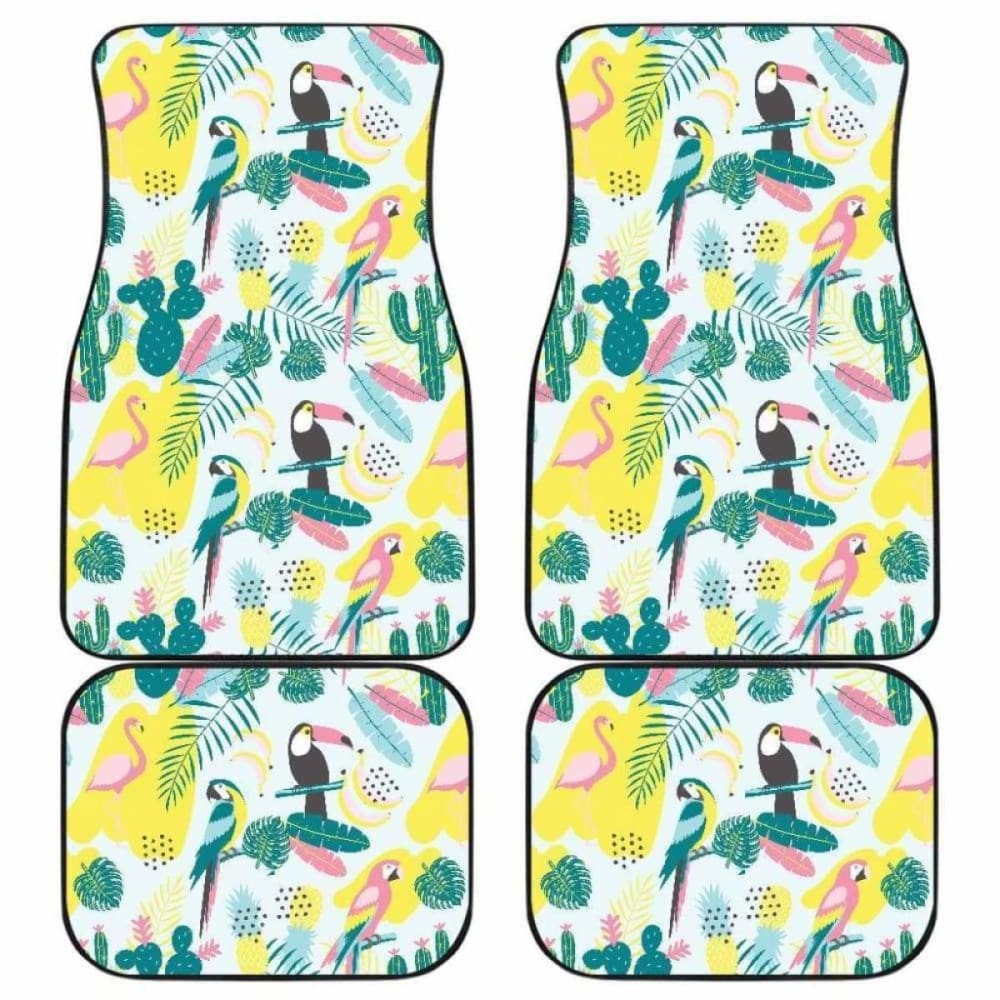 Cute Parrot Toucan Flamingo Cactus Exotic Leaves Pattern Front And Back Car Mats 201010