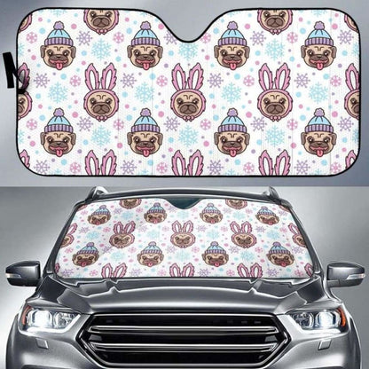 Cute Pug Hat Rabbit Costume Pattern Car Auto Sun Shades 104020 - YourCarButBetter