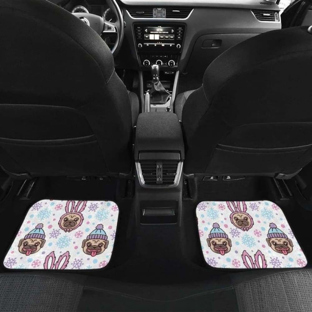 Cute Pug Hat Rabbit Costume Pattern Front And Back Car Mats 102918 - YourCarButBetter
