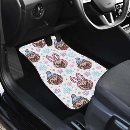 Cute Pug Hat Rabbit Costume Pattern Front And Back Car Mats 102918 - YourCarButBetter