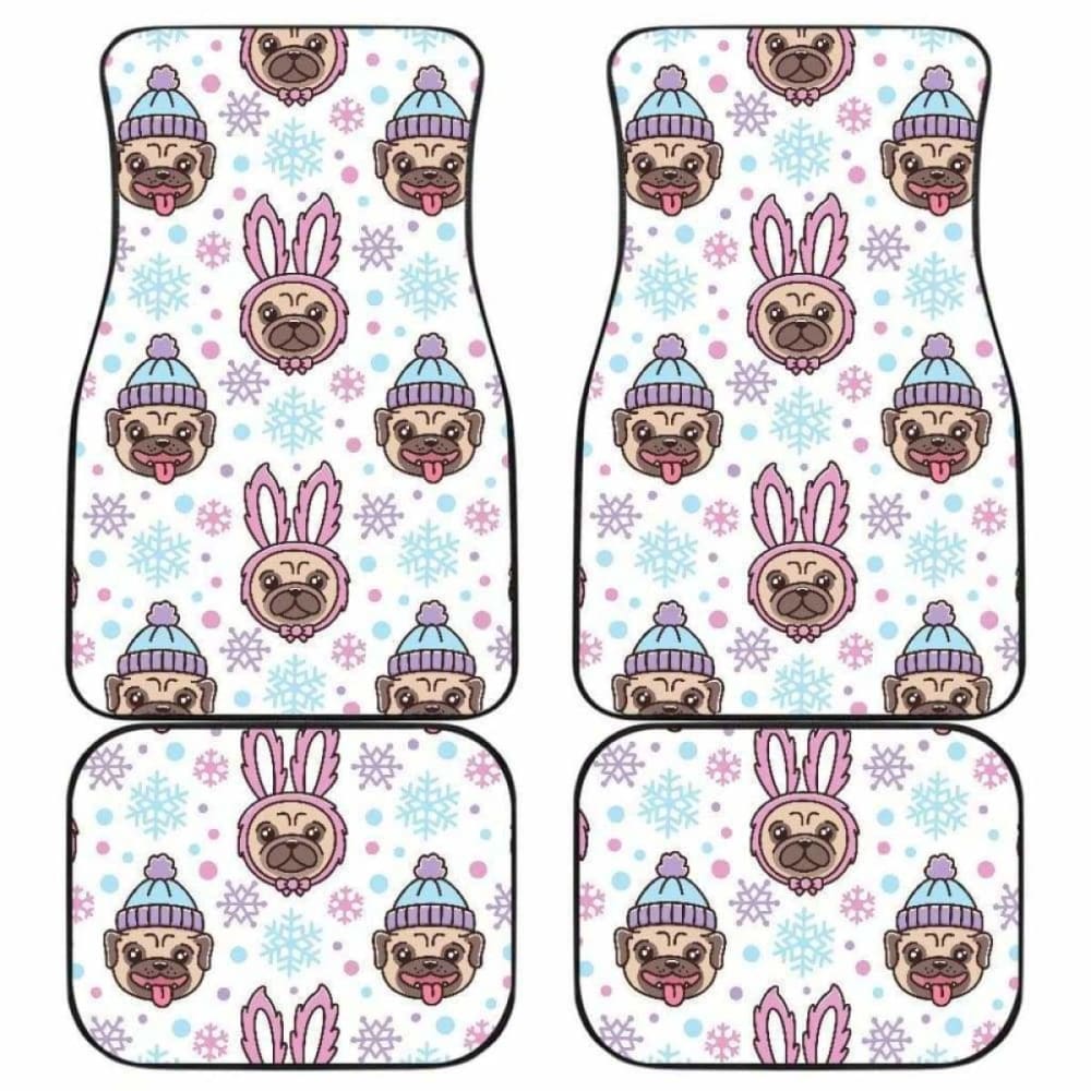 Cute Pug Hat Rabbit Costume Pattern Front And Back Car Mats 181703 - YourCarButBetter