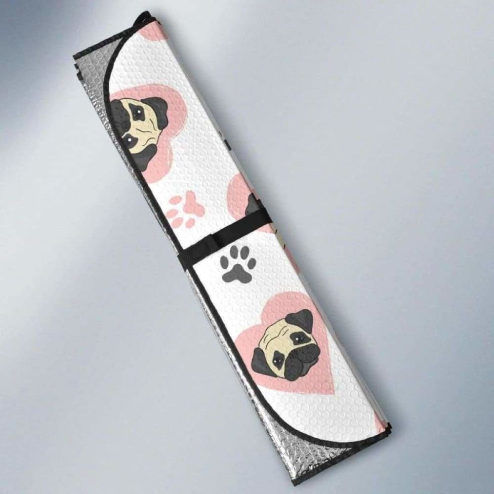 Cute Pugs Pink Heart Paw Pattern Car Auto Sun Shades 172609 - YourCarButBetter