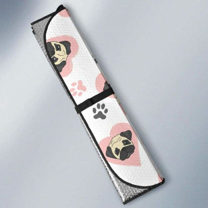 Cute Pugs Pink Heart Paw Pattern Car Auto Sun Shades 172609 - YourCarButBetter