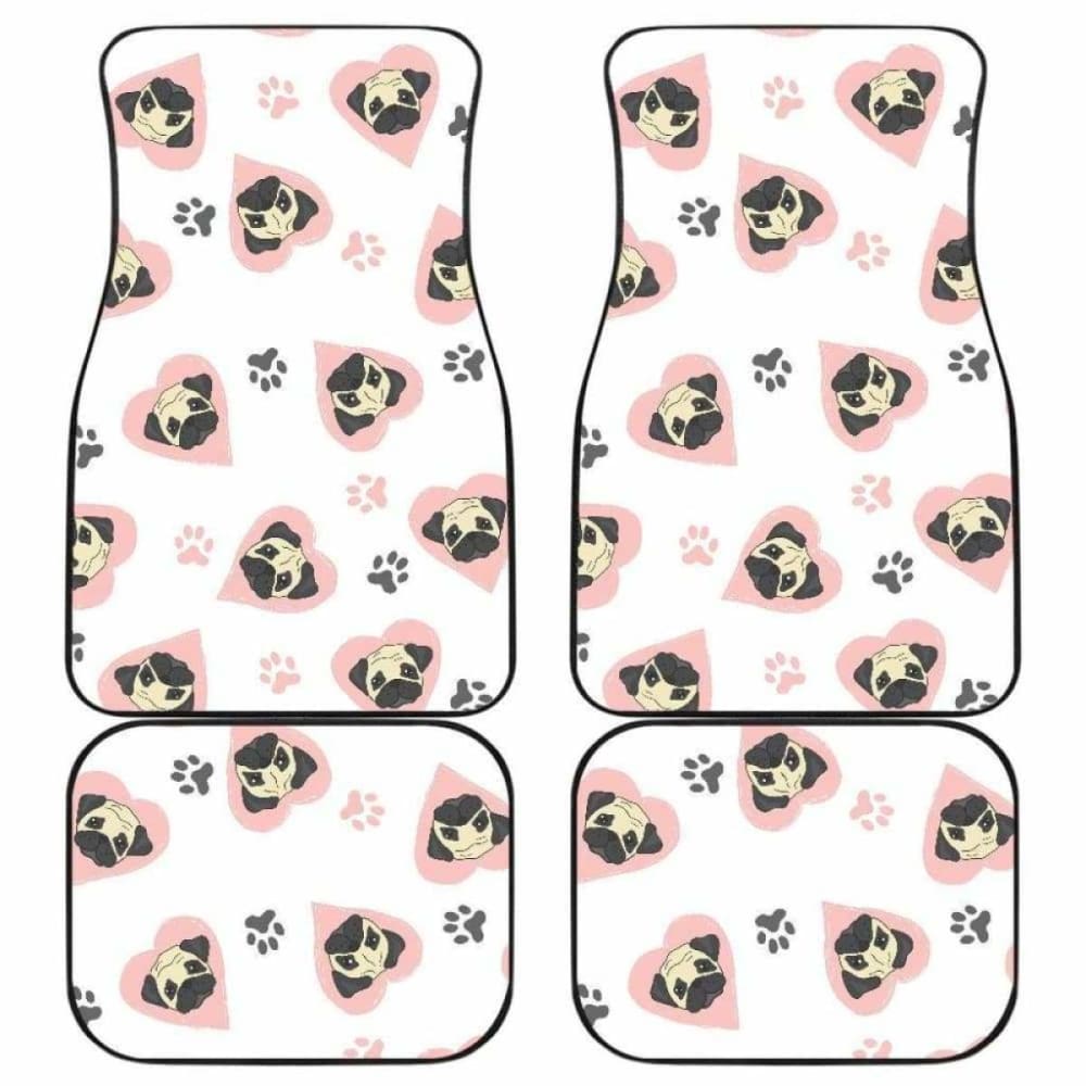 Cute Pugs Pink Heart Paw Pattern Front And Back Car Mats 102918 - YourCarButBetter